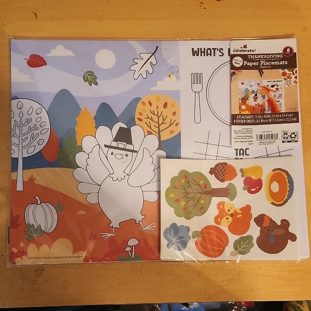 Festive Thanksgiving Paper Placemats with Stickers